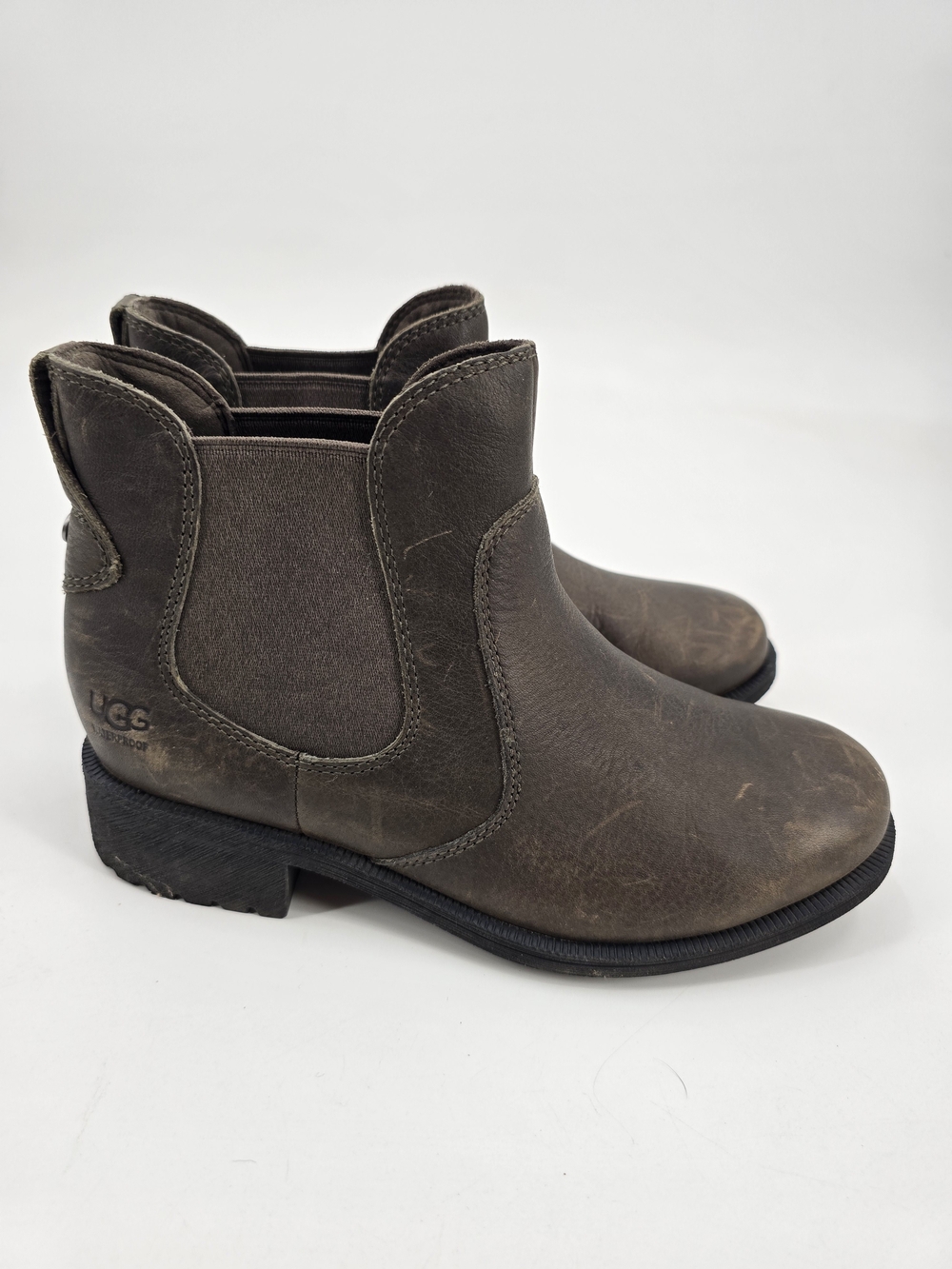 UGG Women's Dark Brown Leather Chelsea Ankle Waterproof Booties Size 7
